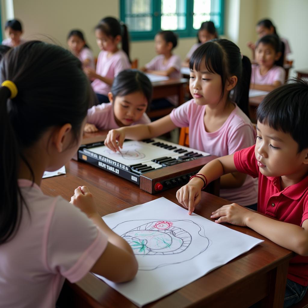 Trẻ em học vẽ, đàn, múa hoặc võ thuật trong lớp năng khiếu tại Nhà văn hóa Gò Vấp